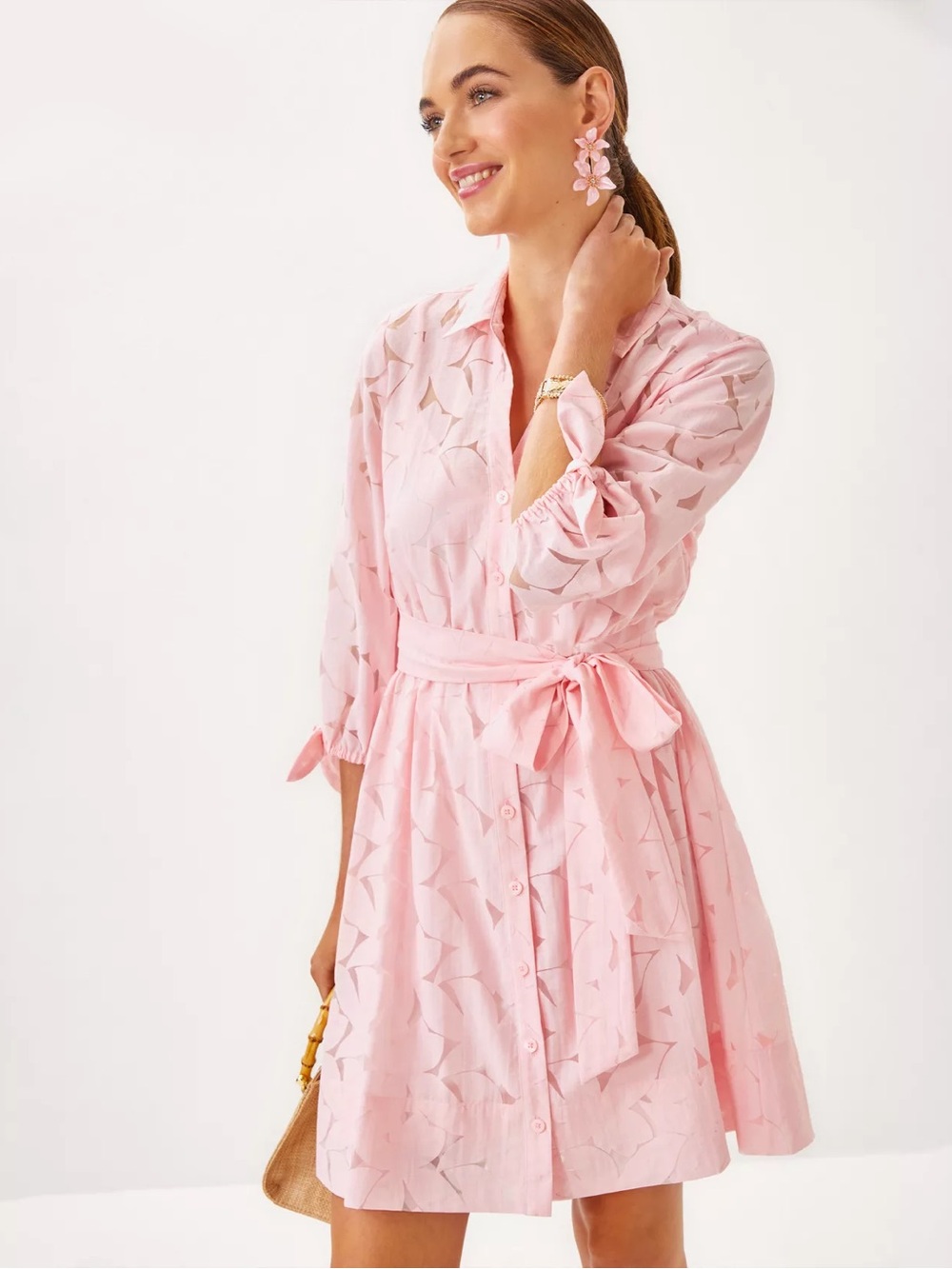 Lilly Pulitzer Pink Printed Tie-Waist Shirt Dress